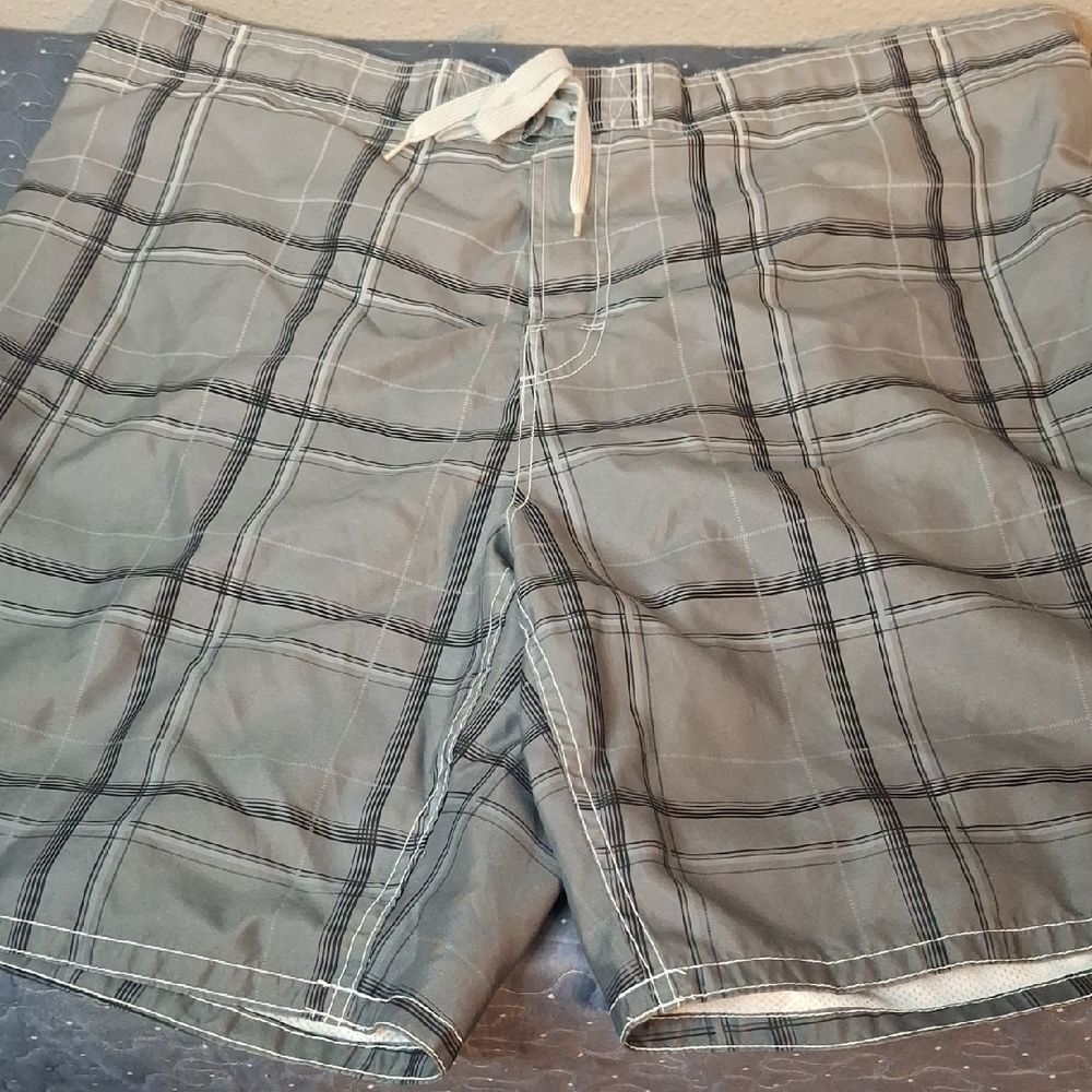 OP Men's Gray Plaid Swim Shorts size 3XL